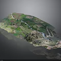 Detailed 3D Terrain Model With Green Vegetation River And Road Networks