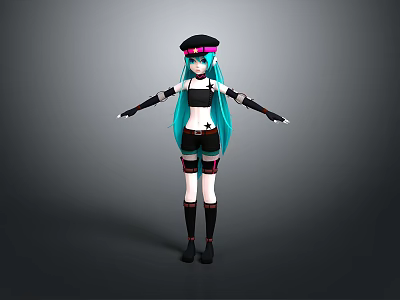 Child 3D Cartoon Character With Turquoise Hair Black Hat Pink Accents And Stylish Outfit 3d model