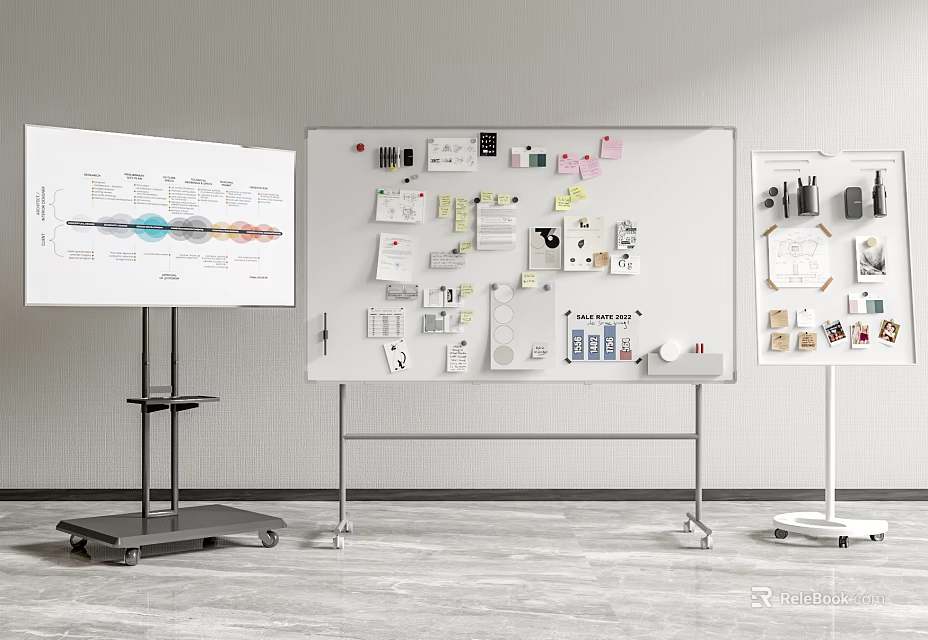 Musical Instruments And Art Supplies Arranged On Whiteboard In Modern Workspace With Creative Tools 3d model 