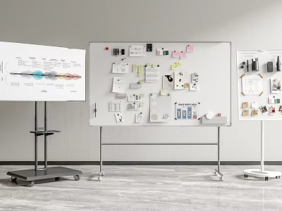 Musical Instruments And Art Supplies Arranged On Whiteboard In Modern Workspace With Creative Tools 3d model