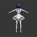 Purple Haired Fantasy Creature In Pink Frilly Dress With Long Hair Standing Pose