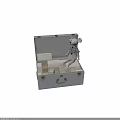 Cute Mouse Doll Sitting On Wooden Blocks In Open Gray Suitcase With Metal Locks