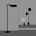 Modern Metal Floor Lamp With Soft Lighting And Small Green Plant White Bird Ornament