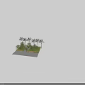 Lush Green Crops Growing In Garden With Bamboo Fence Palm Trees And Stone Pathway