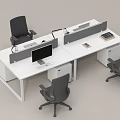Modern White Office Desk With Partition Computer Monitor Desk Lamp Phone And Black Office Chairs