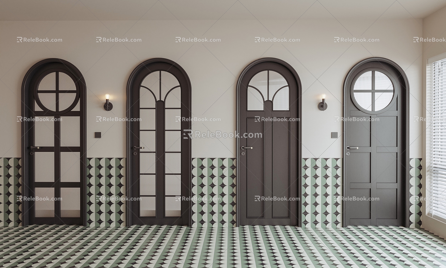 French Middle Style Wooden Door Combination 3d model