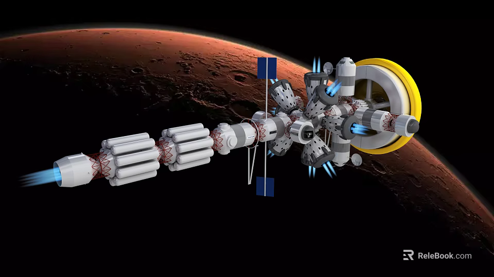 Advanced Space Station With Modular Design Solar Panels And Circular Module Orbiting Mars 3d model 