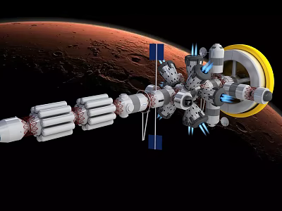 Advanced Space Station With Modular Design Solar Panels And Circular Module Orbiting Mars 3d model