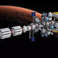 Advanced Space Station With Modular Design Solar Panels And Circular Module Orbiting Mars 3d model