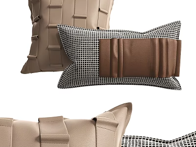 Modern Decorative Throw Pillows With Brown Leather Accents And Black White Checkered Design 3d model