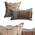 Modern Decorative Throw Pillows With Brown Leather Accents And Black White Checkered Design
