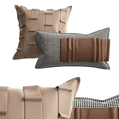 Modern Decorative Throw Pillows With Brown Leather Accents And Black White Checkered Design 3d model