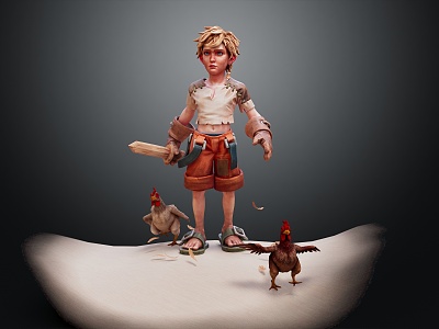 Modern game character cock cartoon boy 3d model