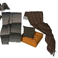 Stylish Scarves In Gray Brown Tones With Striped Pattern And Decorative Throw Pillow