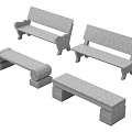 Stone Benches with Different Designs and Sturdy Base Structures for Outdoor Areas 3d model