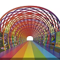Colorful Arch Pergola With Fruit Vegetable Stalls Windmill Rainbow Path And String Lights 3d model