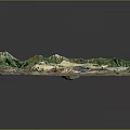3D Garden Landscape Terrain Model Featuring Green Vegetation Mountain Slopes and Natural Valleys