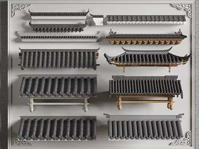 Traditional Chinese Architectural Roof Components With Various Styles And Wooden Gray Designs 3d model