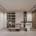 Elegant Modern Interior With Staircase Marble Steps Decorative Sculpture LED Lighting Strips And Wall Decor