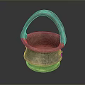 Vintage Handcrafted Pottery Basket With Curved Handle And Textured Design
