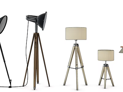 Modern Tripod Floor Lamps With Wooden Stand In Various Sizes And Designs 3d model