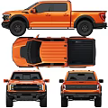 Orange Pickup Truck Showcased In Multiple Views 3d model