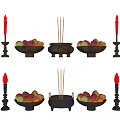 Brass And Black Decorative Ornament Set With Candles Fruit Bowls And Incense Burner