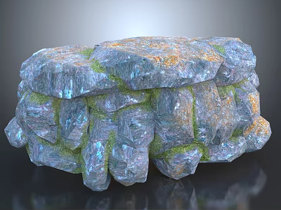 Wooden Stone Decorative Structure with Blue Green Orange Crystalline Glossy Stacked Surface 3d model