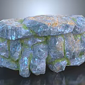 Wooden Stone Decorative Structure with Blue Green Orange Crystalline Glossy Stacked Surface