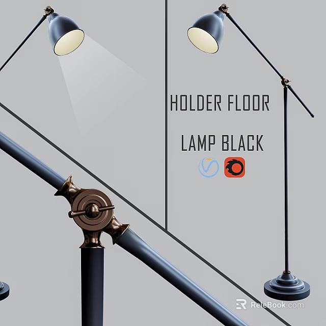 Elegant Black Holder Floor Lamp With Modern Design And Adjustable Stand 3d model