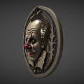 Decorative Metal Circular Badge Featuring Clown Face With Vintage Foliage Decor And Artistic Detailing