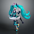 Anime Game Character With Turquoise Long Hair And Cat Ear Headband In Waving Pose