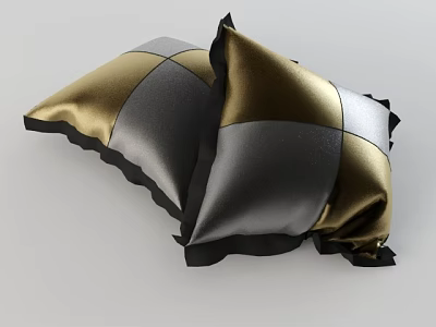 Two Gold Gray Checkered Pillows With Black Trim For Home Decoration 3d model