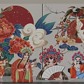 Traditional Chinese Decorative Art With Opera Figures Peony Flowers Crane And Cloud Patterns