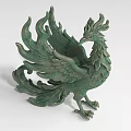 Green Phoenix Landscape Sculpture With Spread Wings And Intricate Feather Details