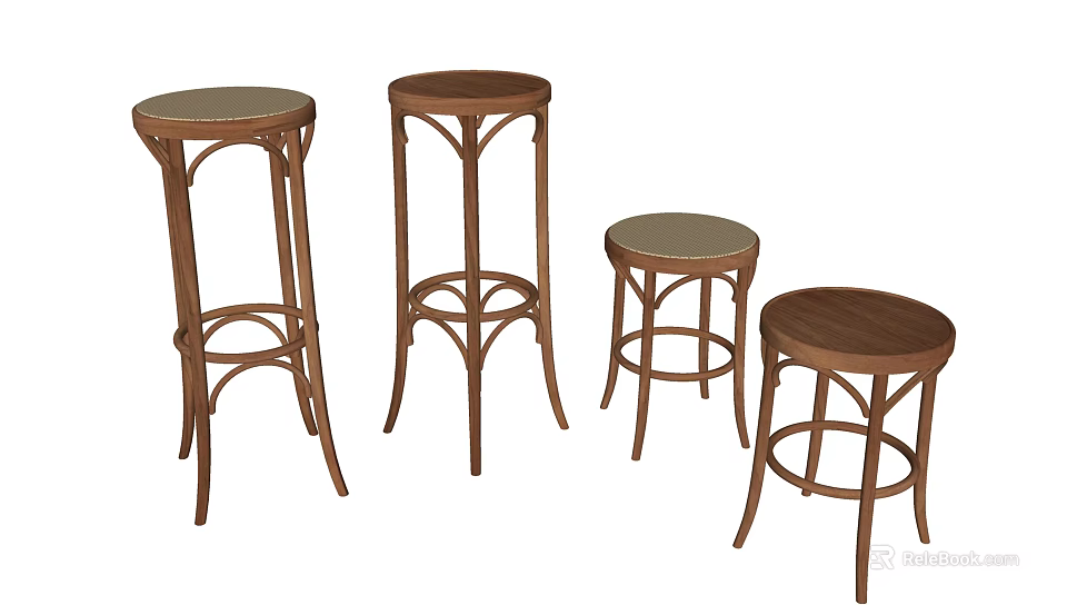 Stylish Wooden Bar Stools With Round Seats And Curved Legs Design 3d model 