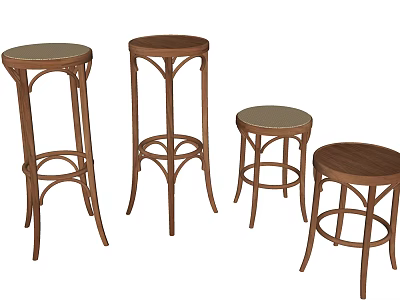 Stylish Wooden Bar Stools With Round Seats And Curved Legs Design 3d model
