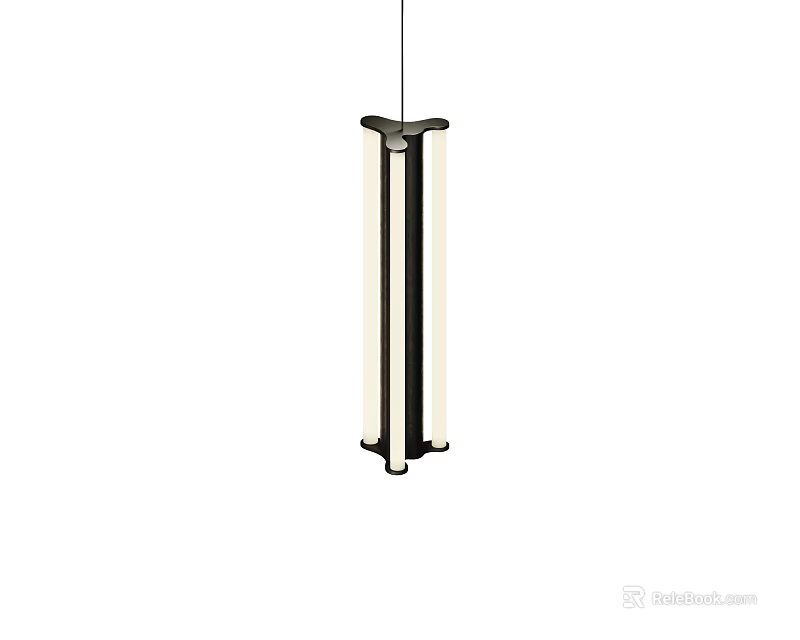 Modern Vertical Pendant Light With Black Frame And White Light Strips 3d model