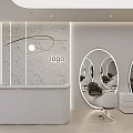 Modern Hair Salon Interior With Backlit Round Mirrors And Comfortable White Gray Chairs