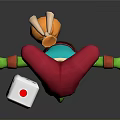 3D Green Goblin Character With Red Jester Hat Holding White Dice And Colorful Outfit