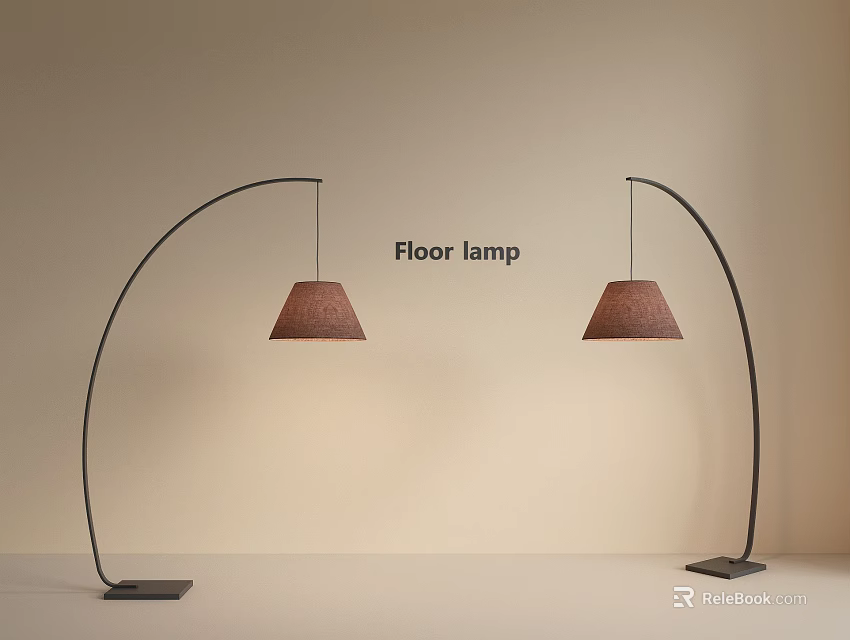 Two Arched Floor Lamps with Woven Shades for Modern Interior Lighting 3d model 