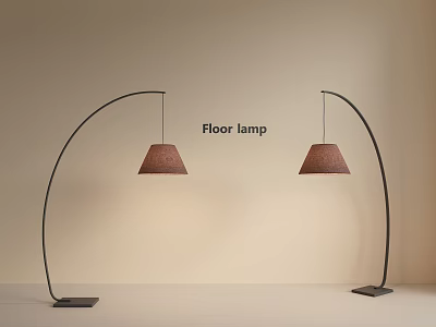 Two Arched Floor Lamps with Woven Shades for Modern Interior Lighting 3d model