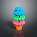 Colorful Stacked Ice Cream Scoops With Smiling Faces In Orange Waffle Cone