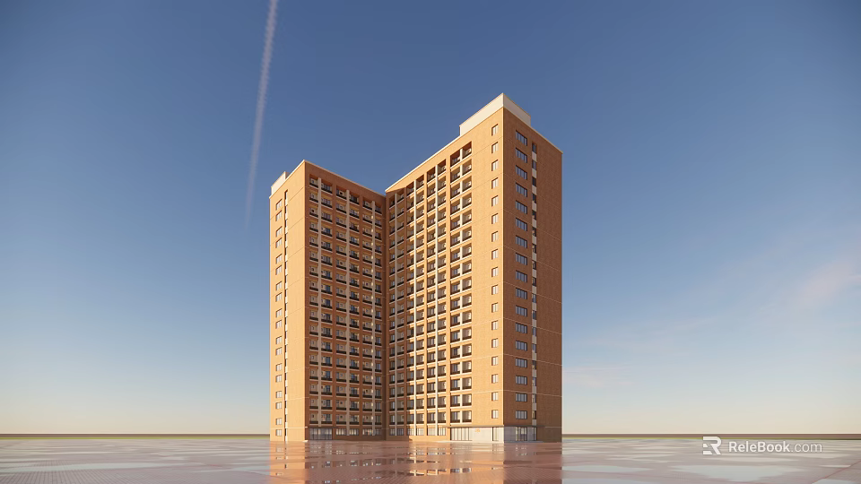 Tall Modern School Building With Orange Brown Exterior And Multiple Windows 3d model