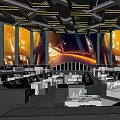 Modern Futuristic Bar Interior With Large Screens Ambient Lighting Comfortable Sofas And Wine Glasses