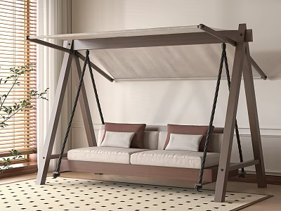 Comfortable Wooden Outdoor Swing Chair With Canopy Sofa Style And Soft Cushions 3d model