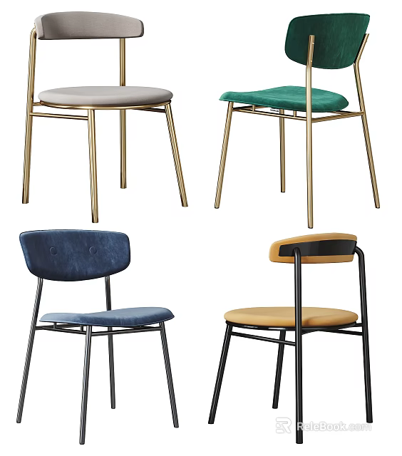 Modern Leisure Accent Chairs With Velvet Upholstery And Metal Legs In Various Colors 3d model 
