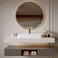 Modern Bathroom Cabinet with Round Backlit Mirror White Countertop Under Mount Sink Drawer and Toiletries