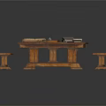 Long Multi Layer Wooden Coffee Table With Green Top And Storage Shelves Design