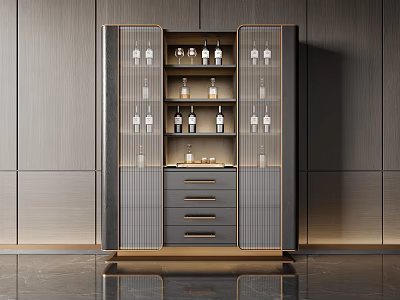 Elegant Modern Wine Cabinet With Glass Doors Wine Bottles And Storage Drawers 3d model